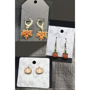 Fall Earring Bundle – Set of 3 Pairs | Autumn Leaf & Pumpkin Designs